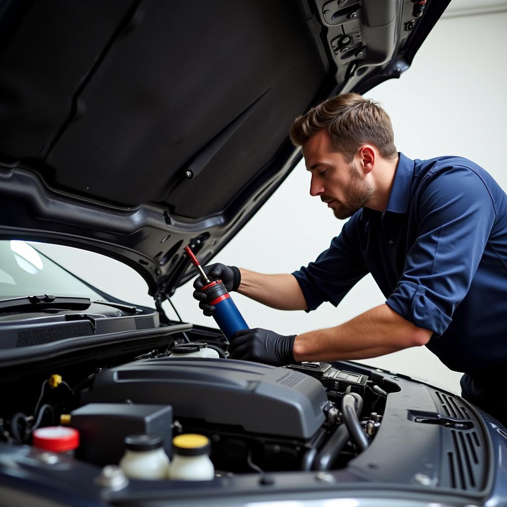 Mechanic Checking Car AC System