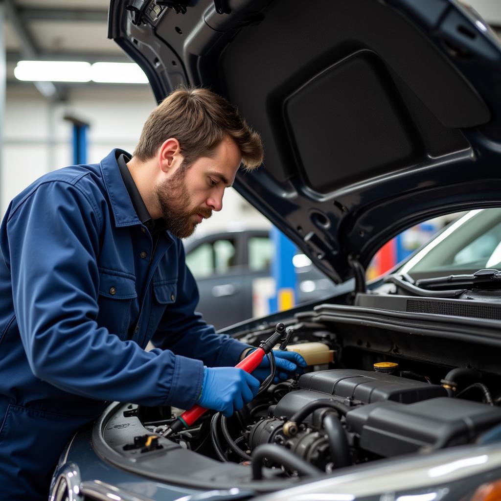 Mechanic Checking Car AC System