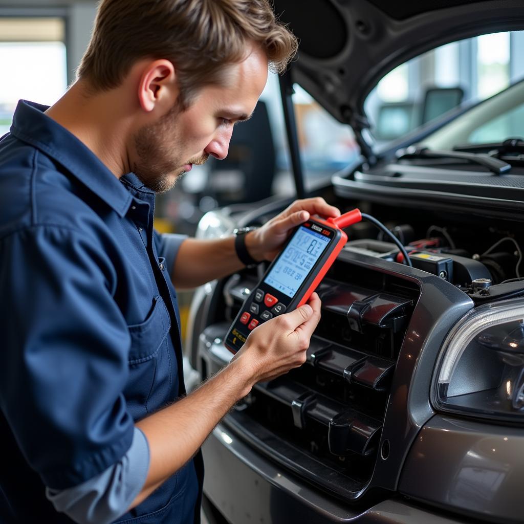 Mechanic Diagnosing Car AC Problem