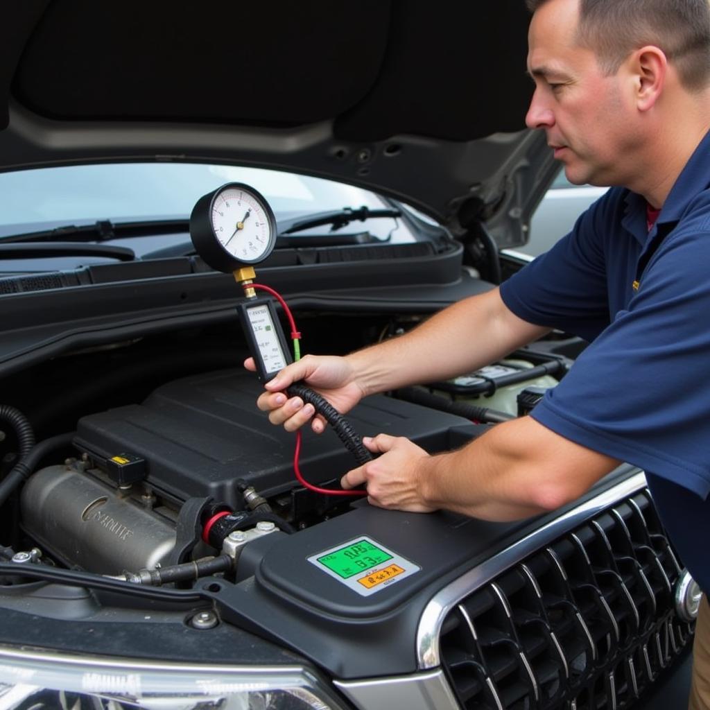 Mechanic Checking Car AC System