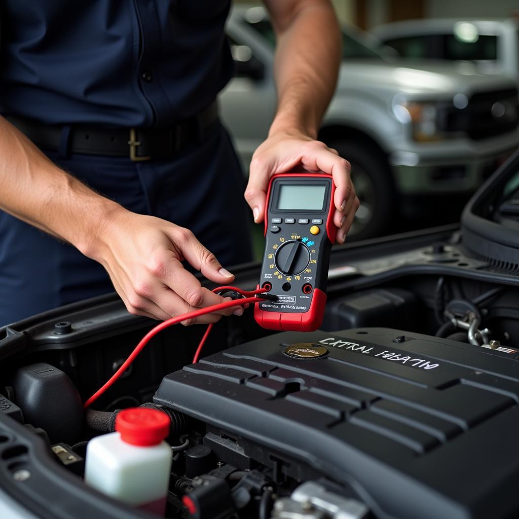 Mechanic Checking Car Battery