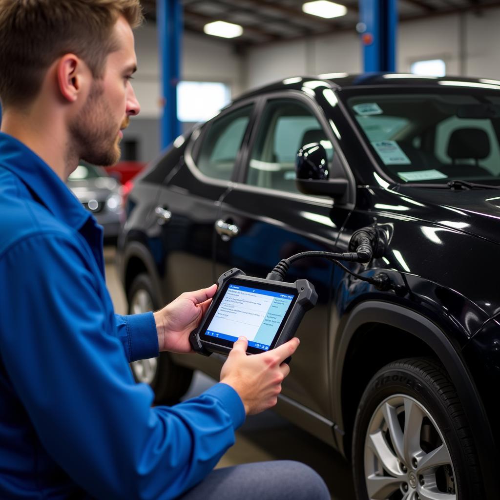 Mechanic Checking Car Diagnostics with Computer