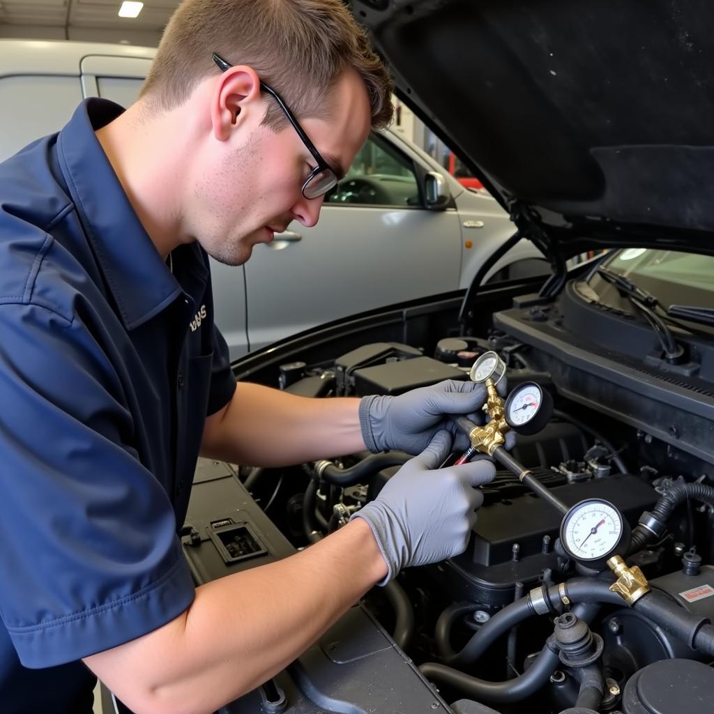 Mechanic Checking Refrigerant Levels