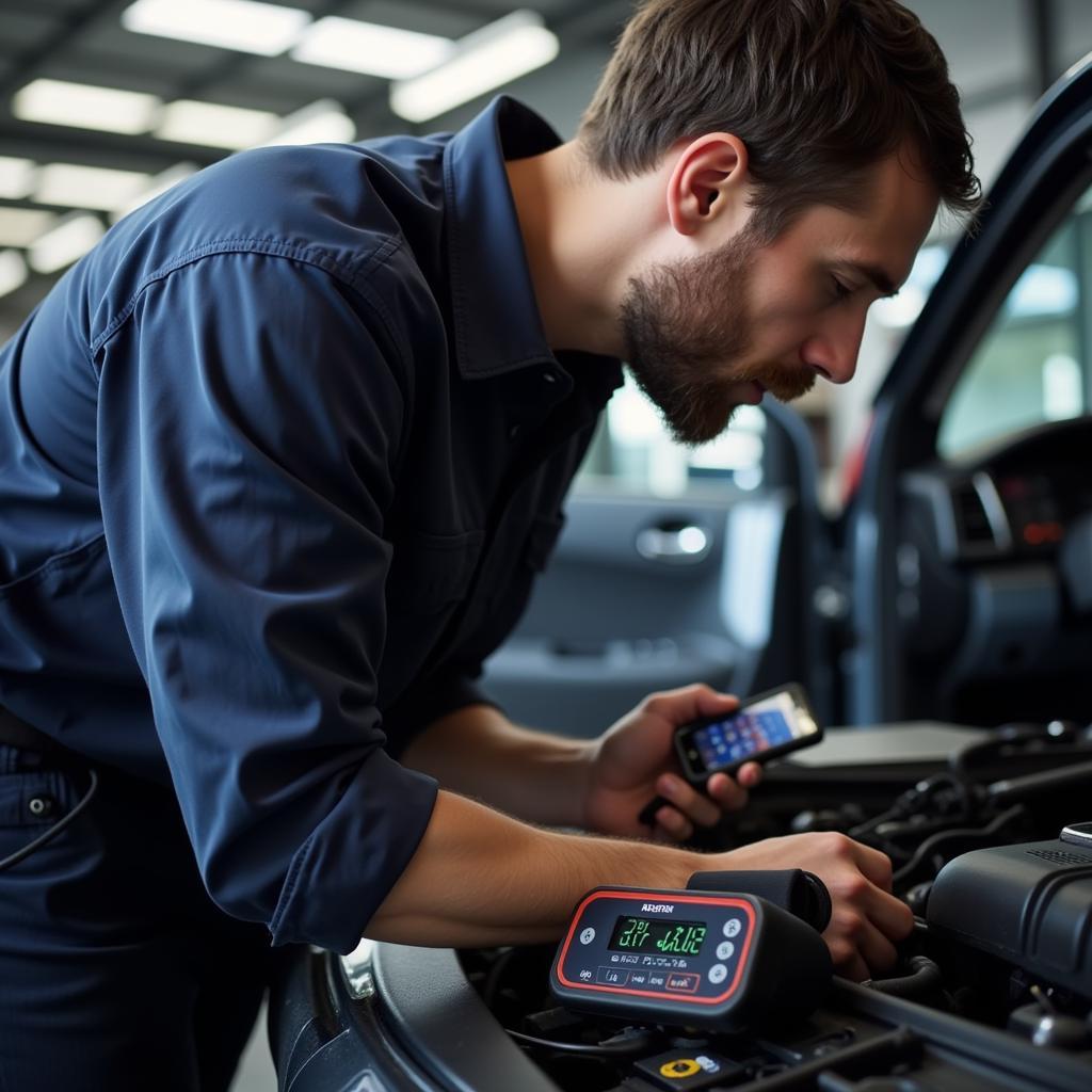 Mechanic Diagnosing Car AC