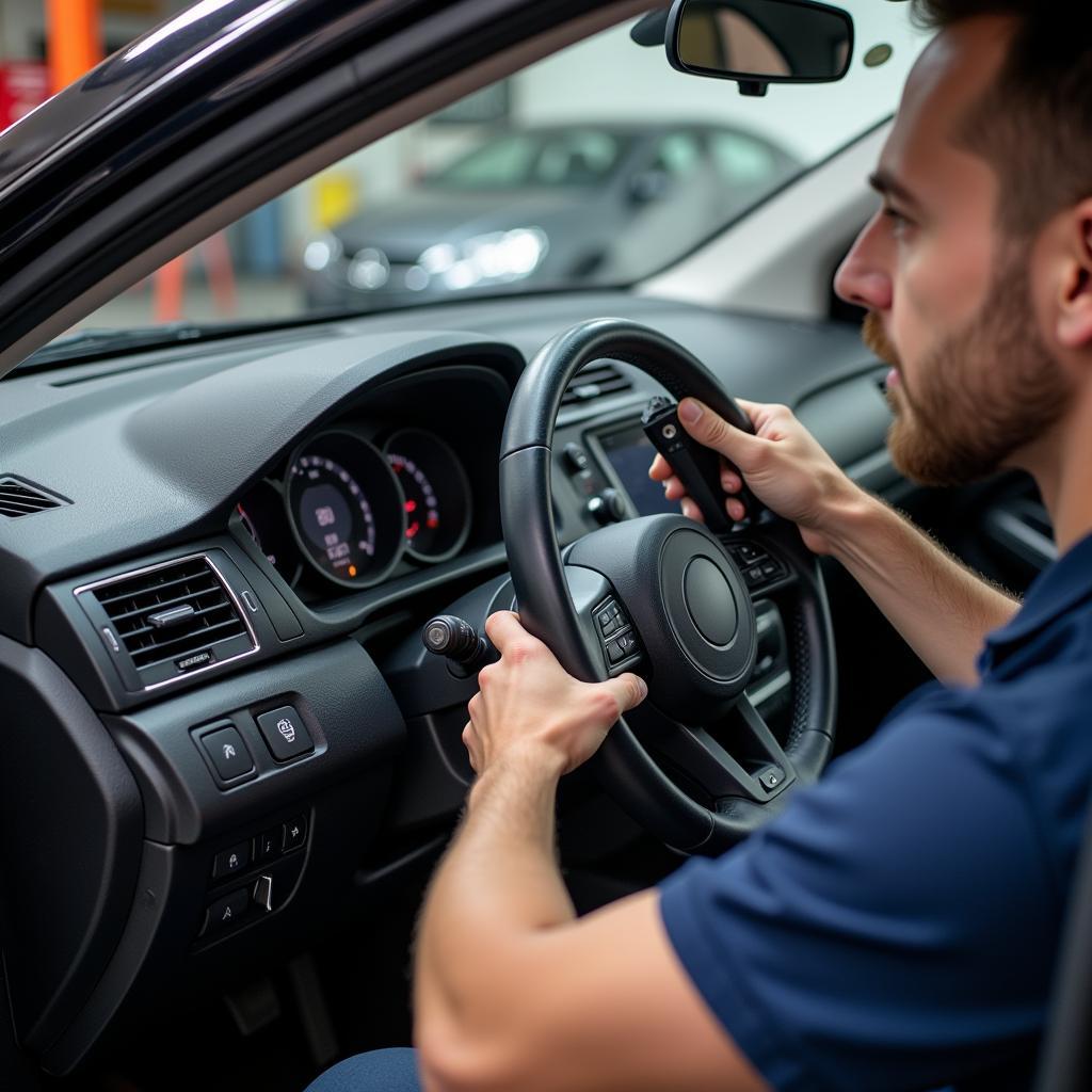 Mechanic Diagnosing Car AC Problem