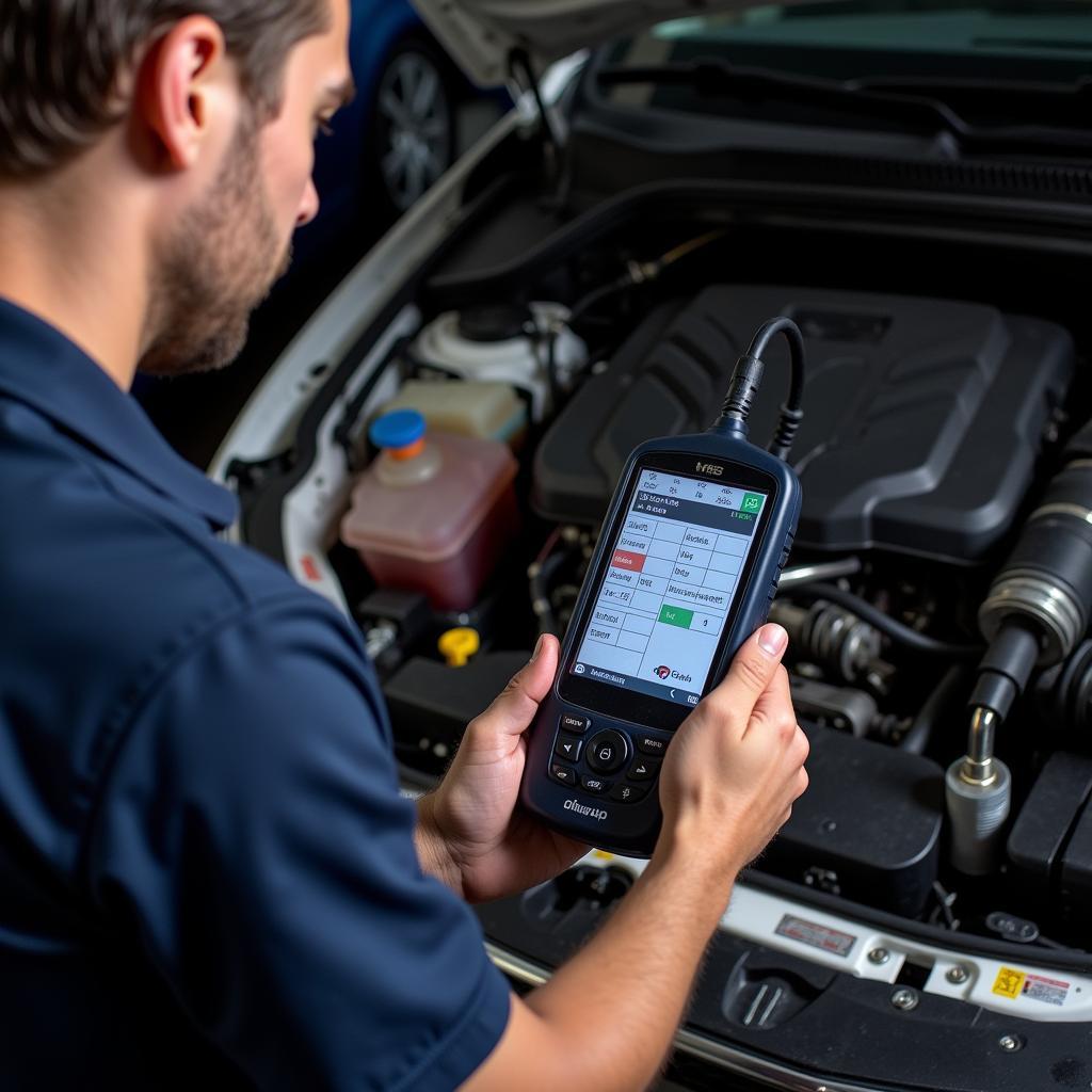 Mechanic Diagnosing Fuel Injector Issues in a Car