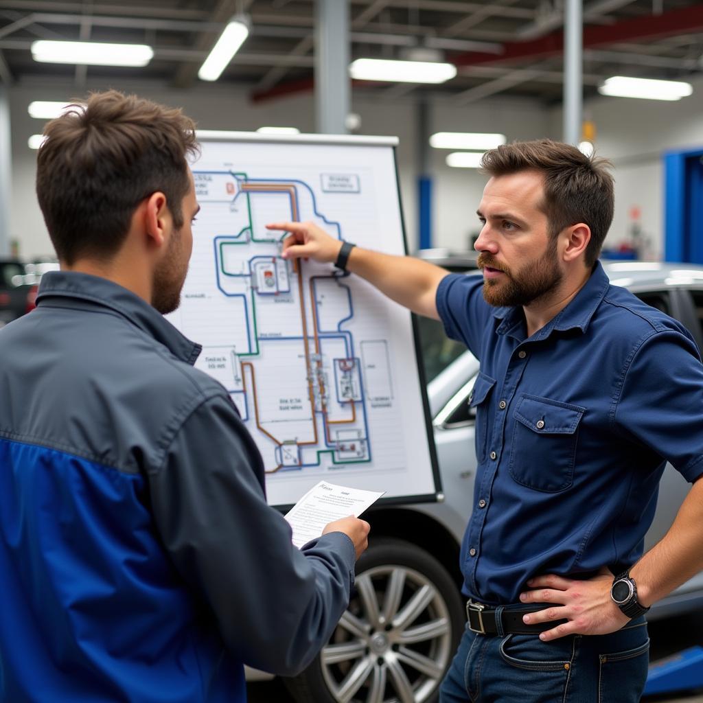 Mechanic Explaining Car AC Repair to Customer