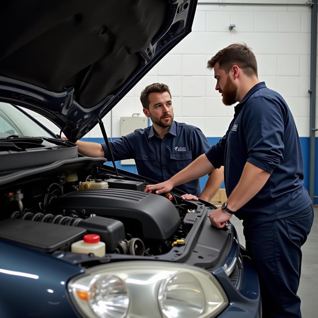 Mechanic Explaining Car Repair to Customer: Building trust and transparency in the repair process.