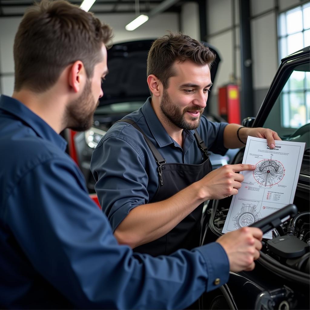 Mechanic Explaining Car Repair to Customer