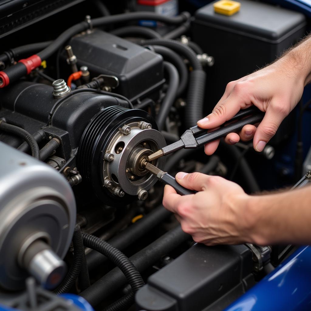 Mechanic Inspecting AC Compressor Clutch