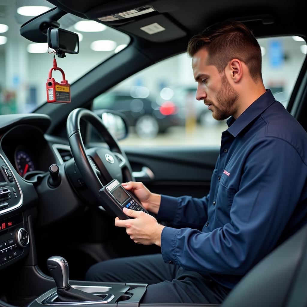 Mechanic Inspecting Airbag System