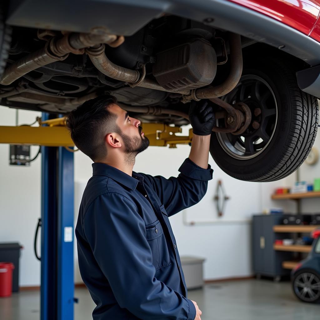 Mechanic Inspecting a Car's Undercarriage