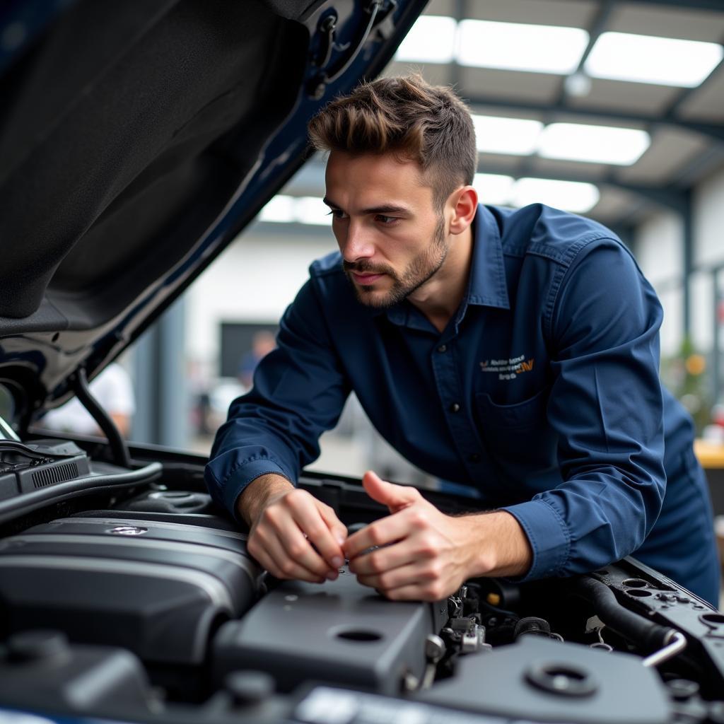 Mechanic Inspecting Car