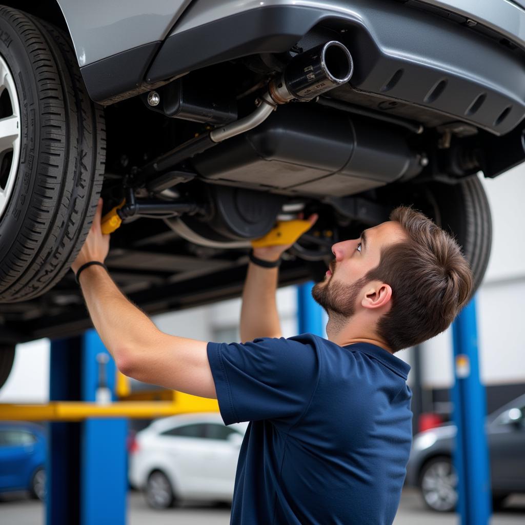 Mechanic Inspecting Car