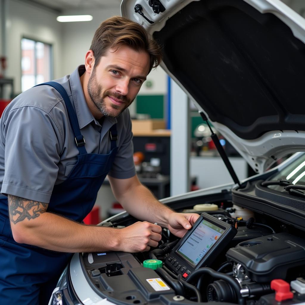 Mechanic Inspecting a Car