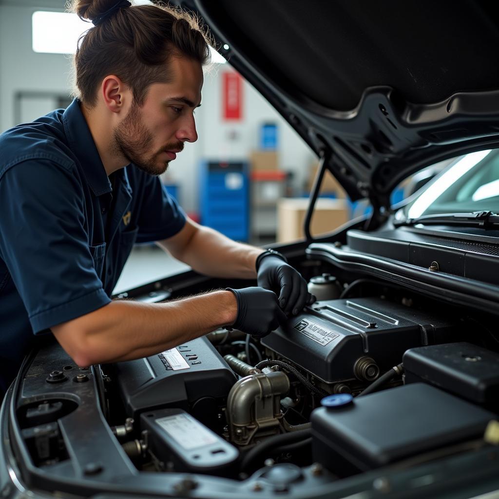 Mechanic Inspecting Car AC