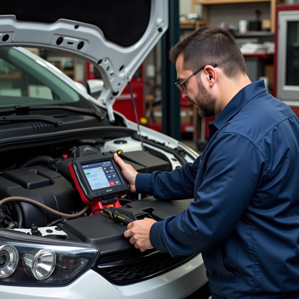 Mechanic Inspecting Car AC System