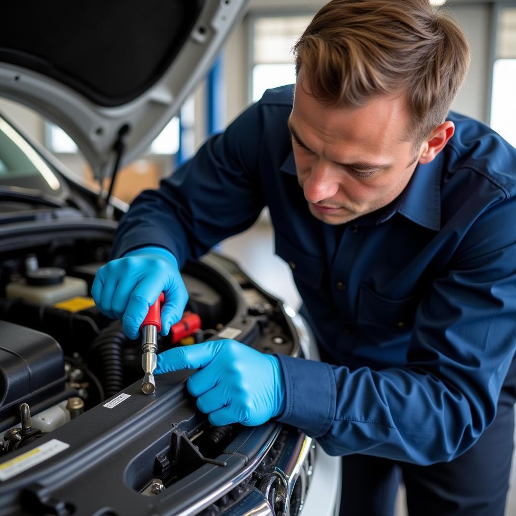 Mechanic Inspecting Car AC