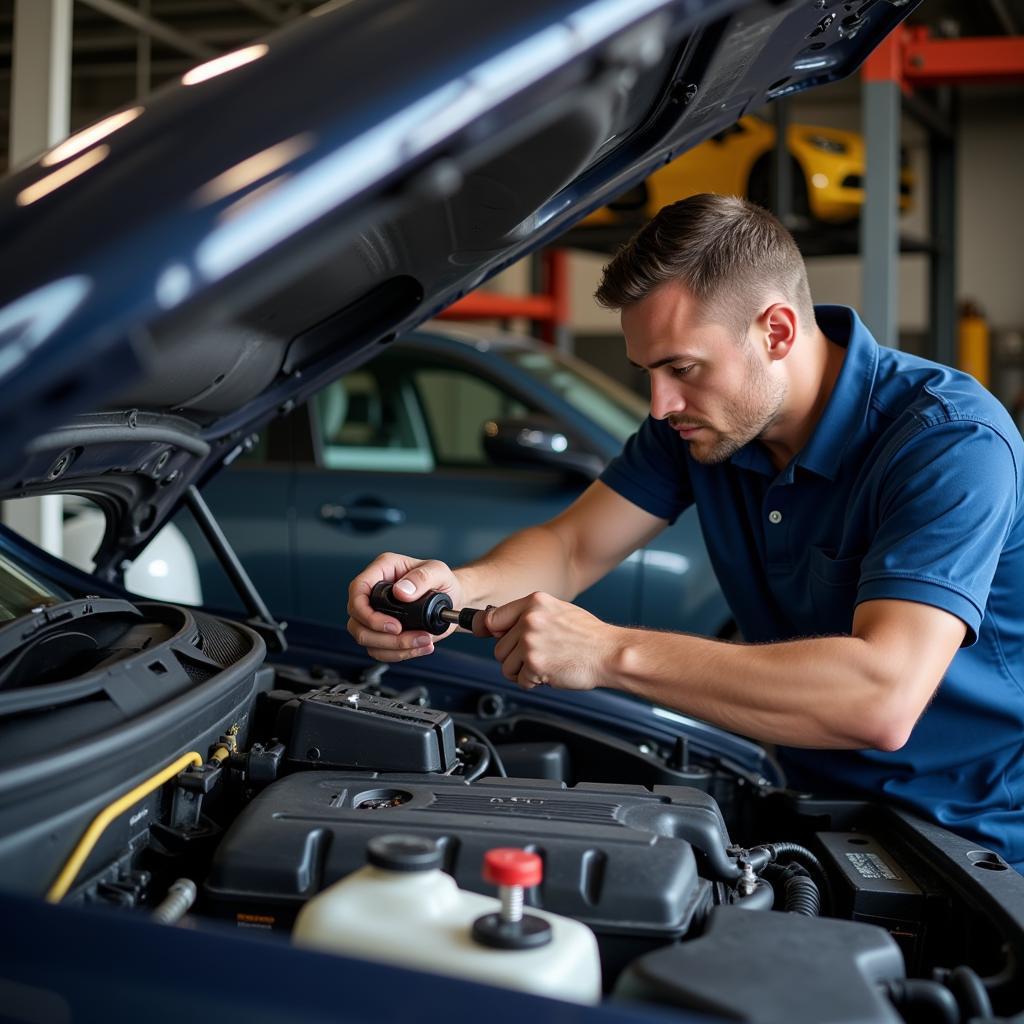 Mechanic Inspecting Car AC