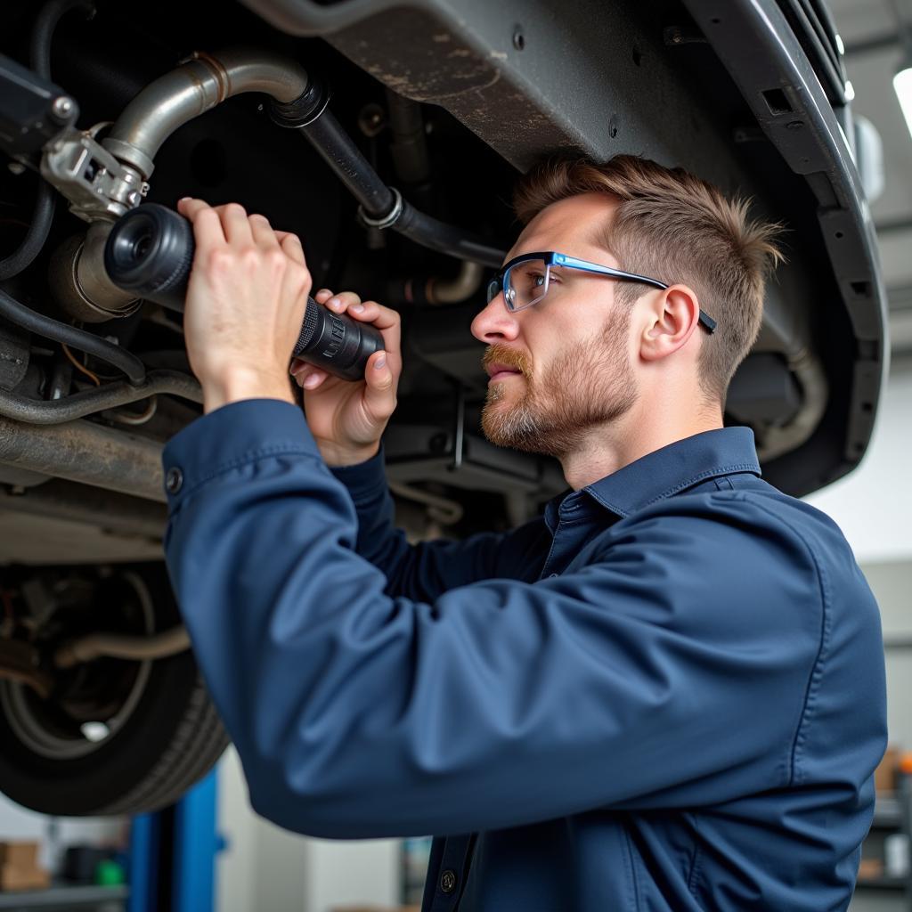 Mechanic Inspecting Car AC System