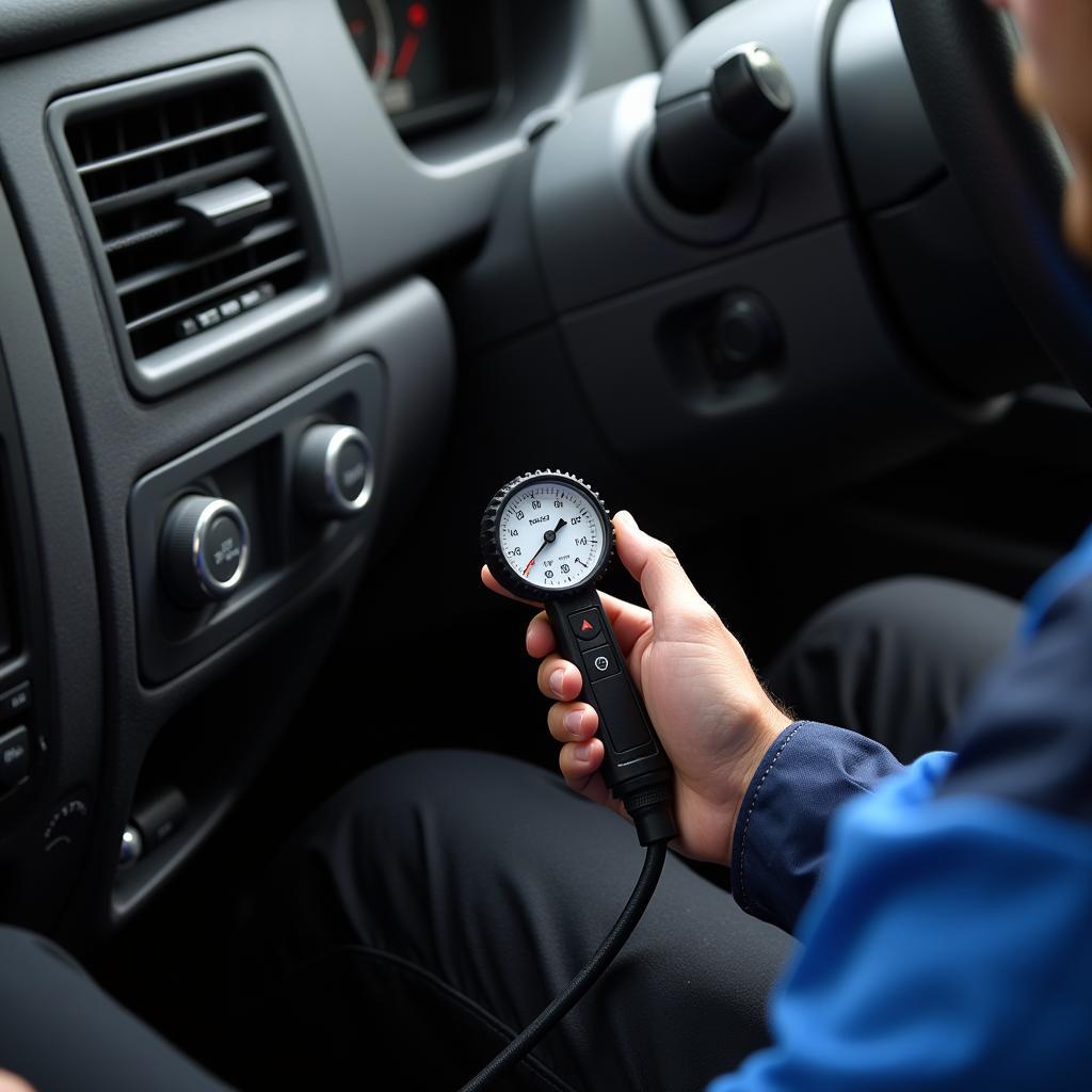 Mechanic Inspecting Car AC System