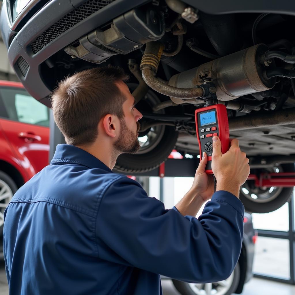 Mechanic Inspecting Car AC System