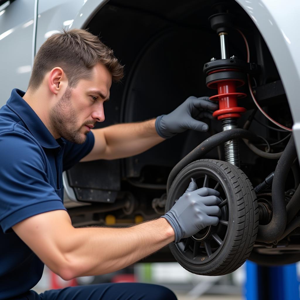 Mechanic Inspecting Car After Accident