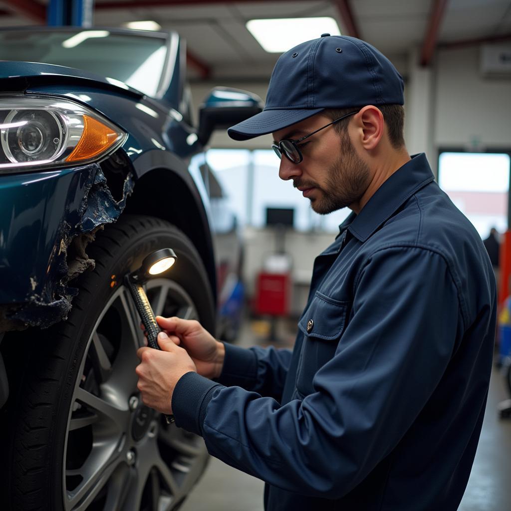 Mechanic Inspecting Car Damage