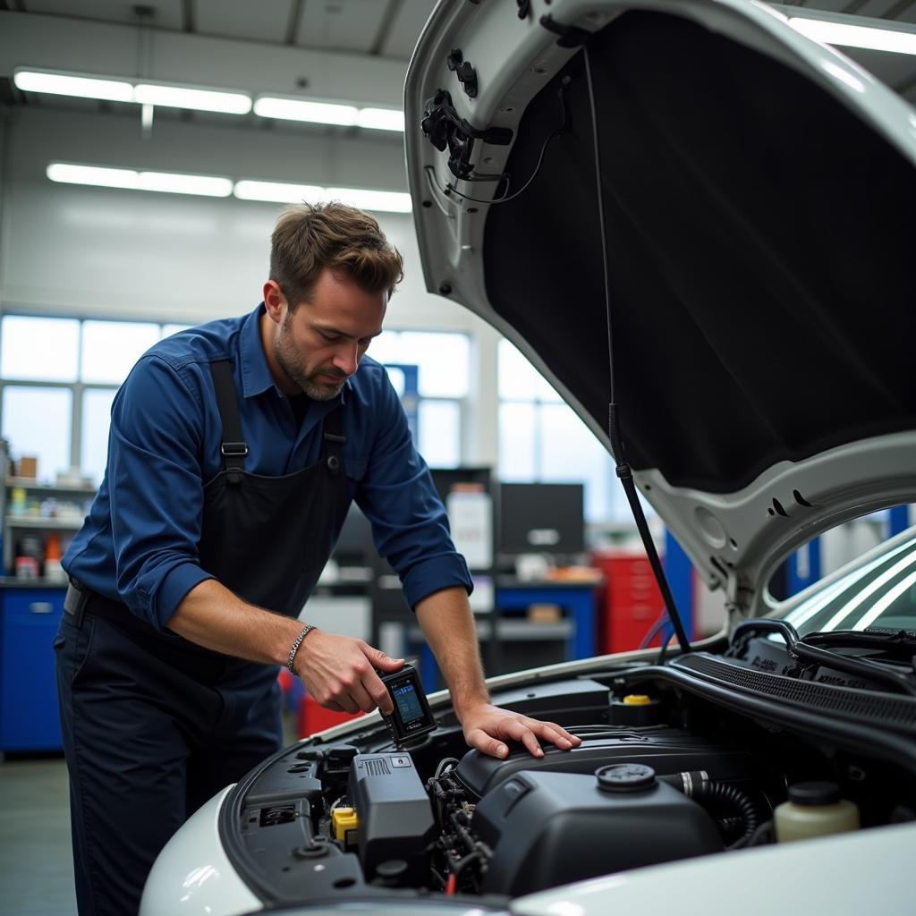 Mechanic Inspecting Car Engine