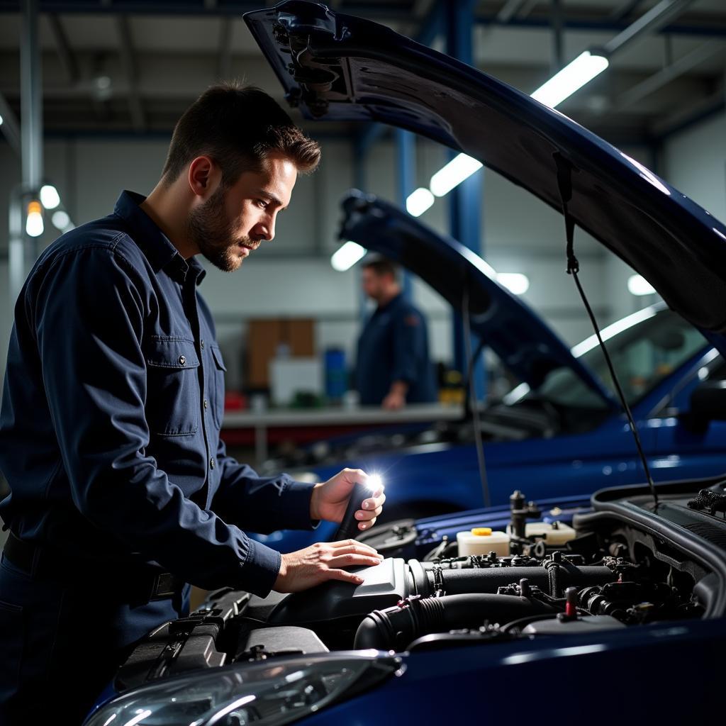 Mechanic Inspecting Car Engine