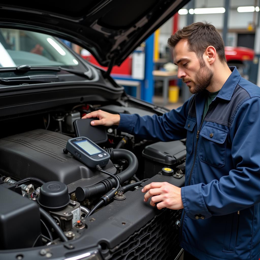 Mechanic Inspecting Car Engine