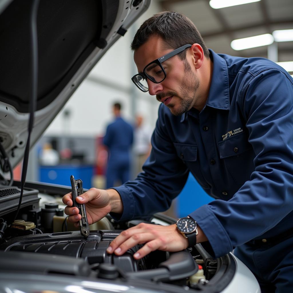 Mechanic Inspecting Car Engine