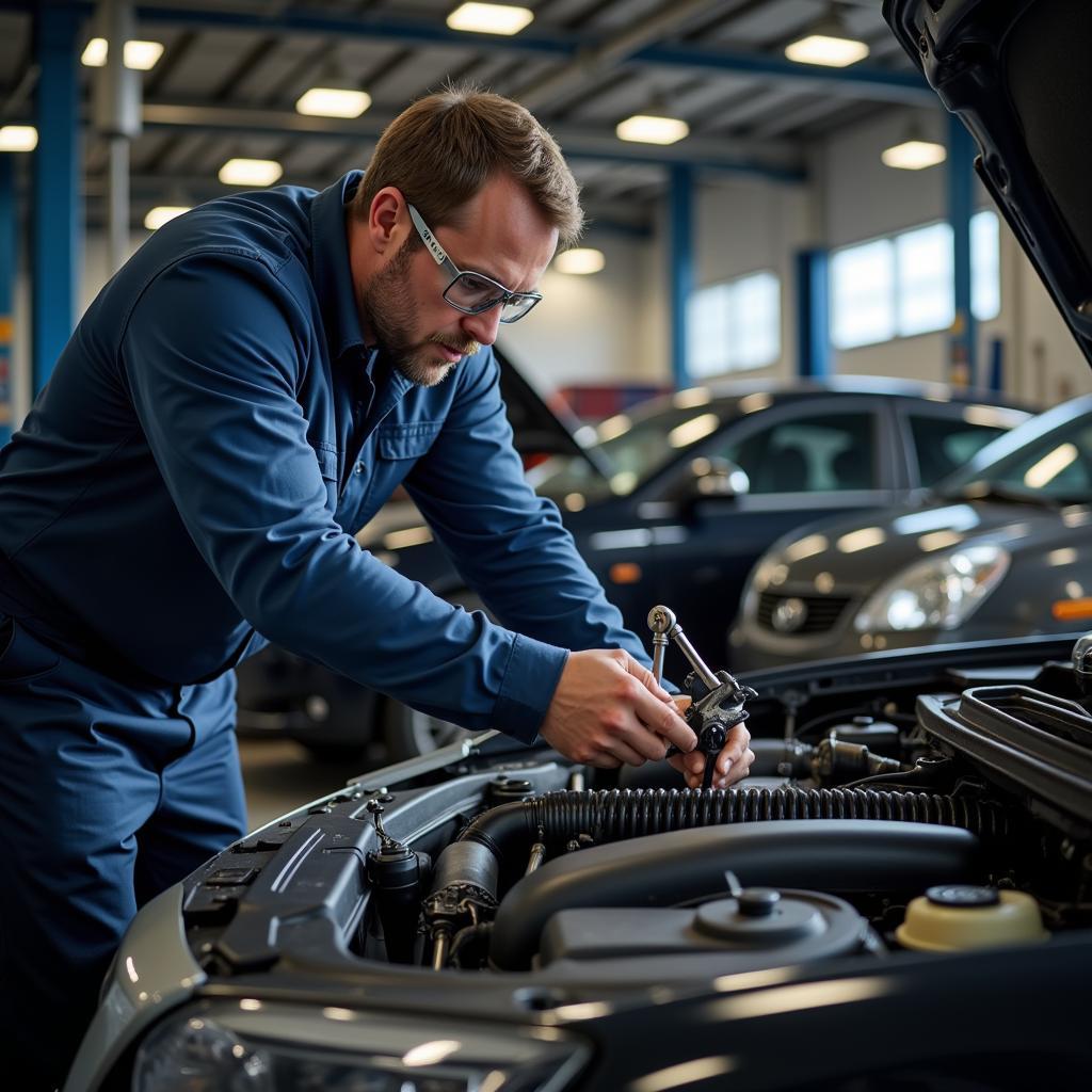 Mechanic Inspecting Car Engine