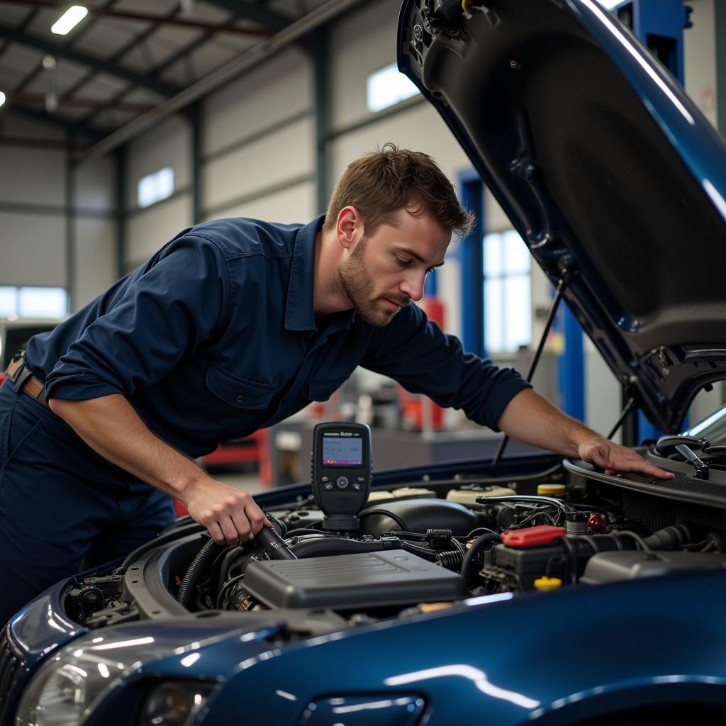 Mechanic inspecting a car engine