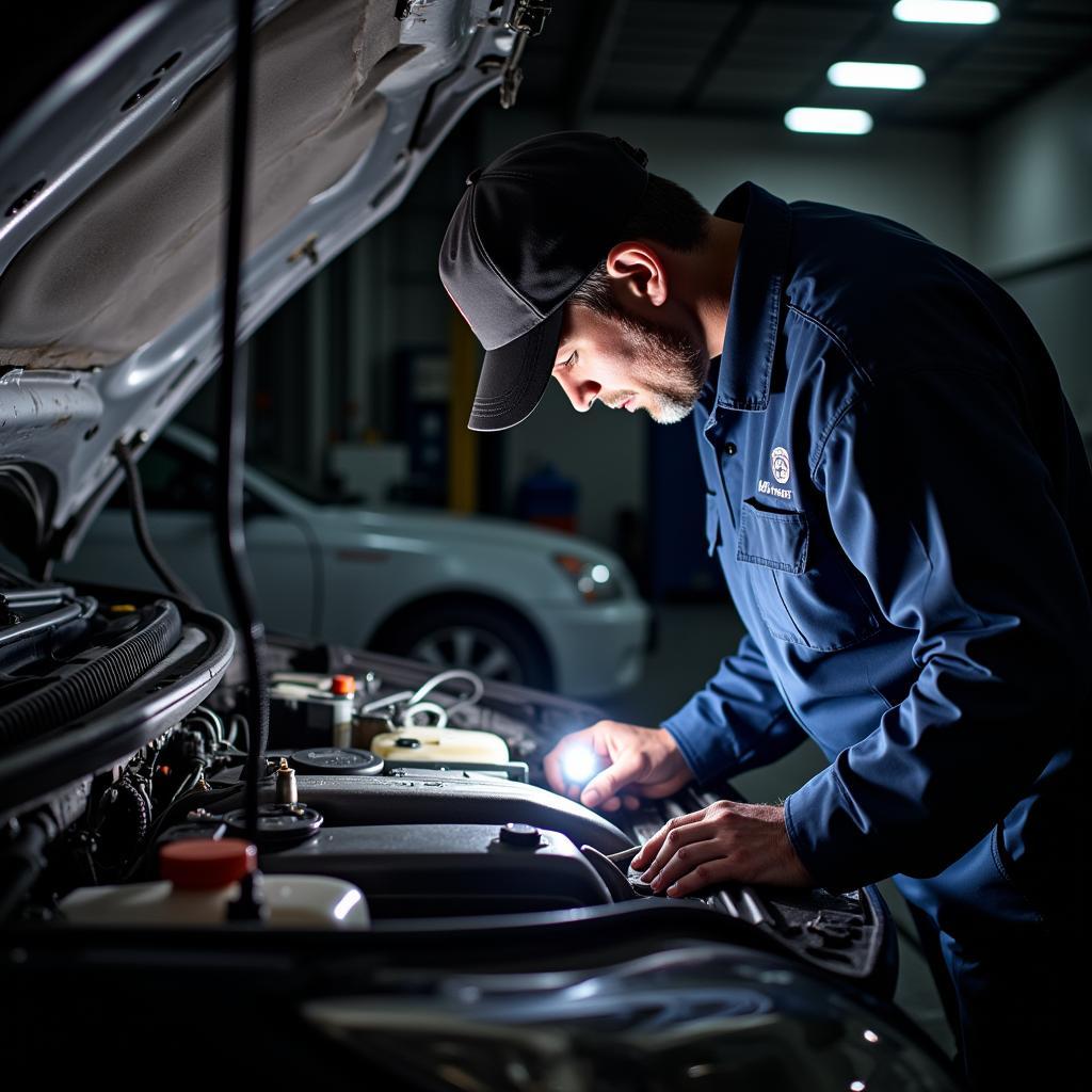 Mechanic inspecting a car engine