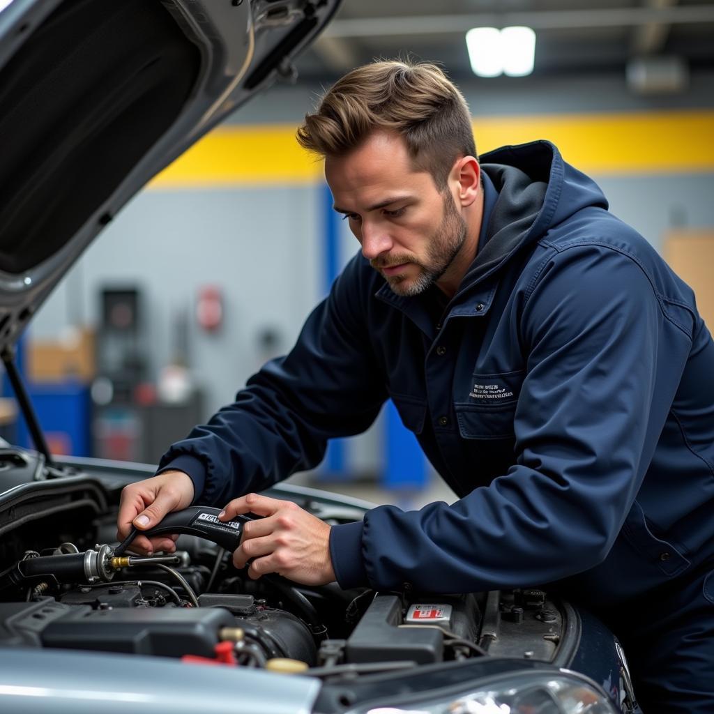 Mechanic Inspecting Car Engine