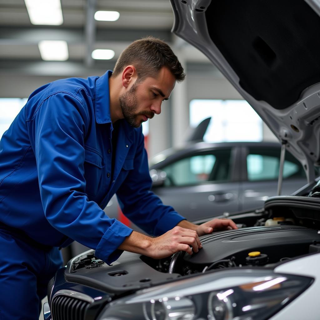 Mechanic Inspecting a Car Engine for Potential Issues