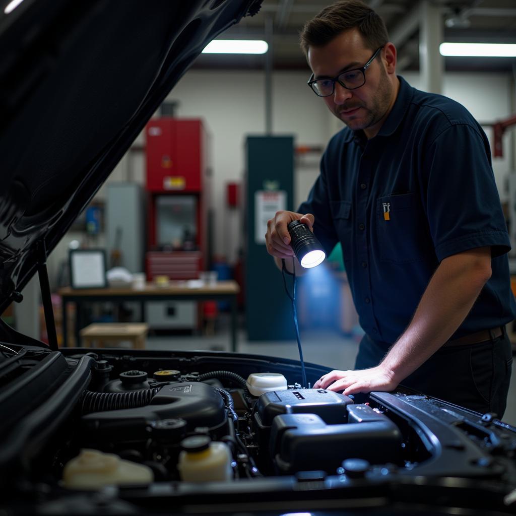 Mechanic Inspecting Car Engine