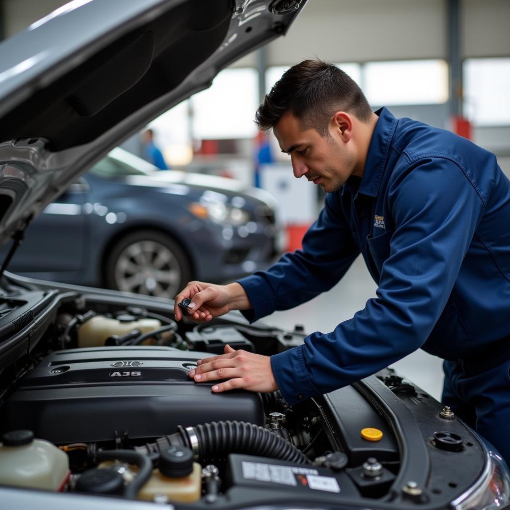 Mechanic inspecting a car engine 