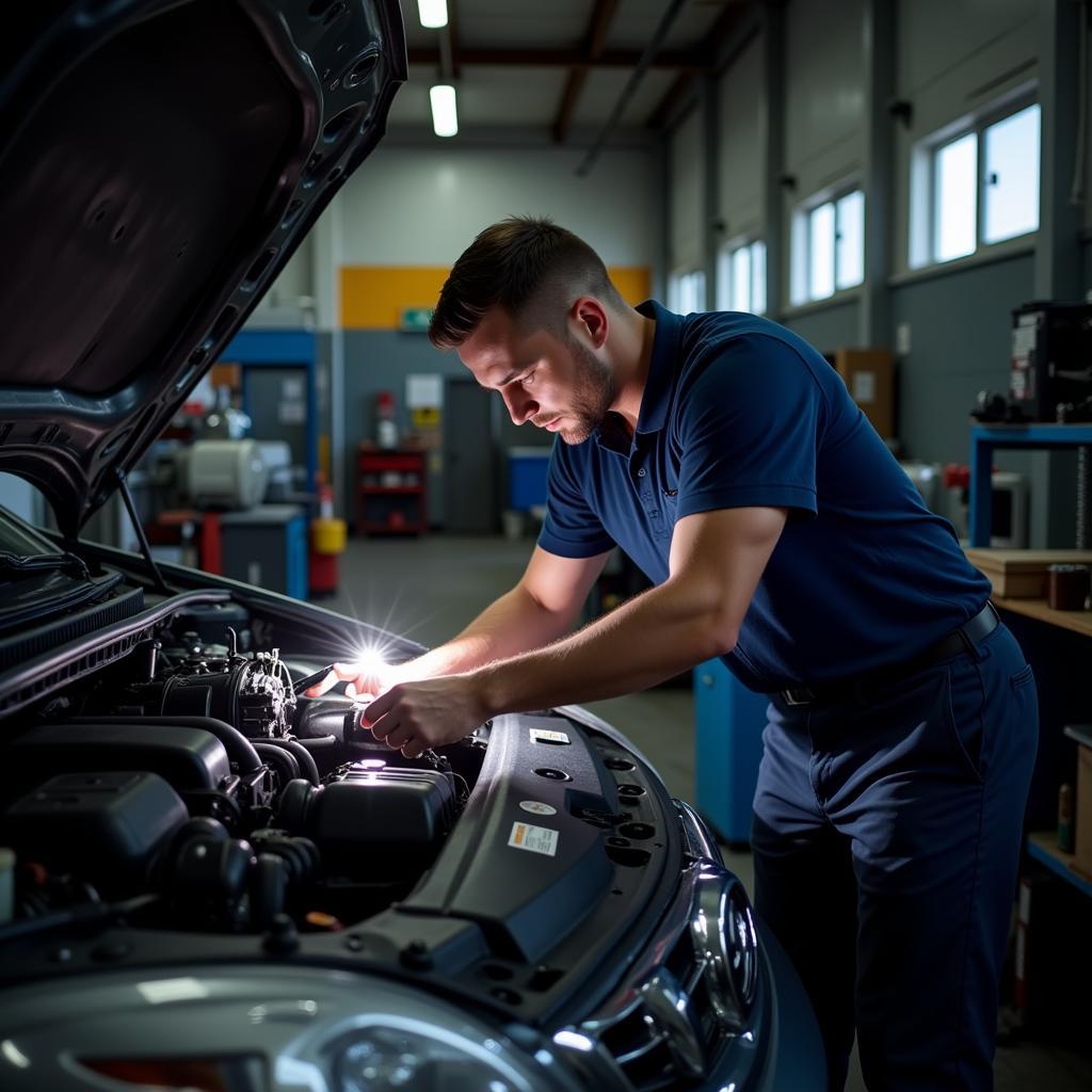 Mechanic inspecting a car engine