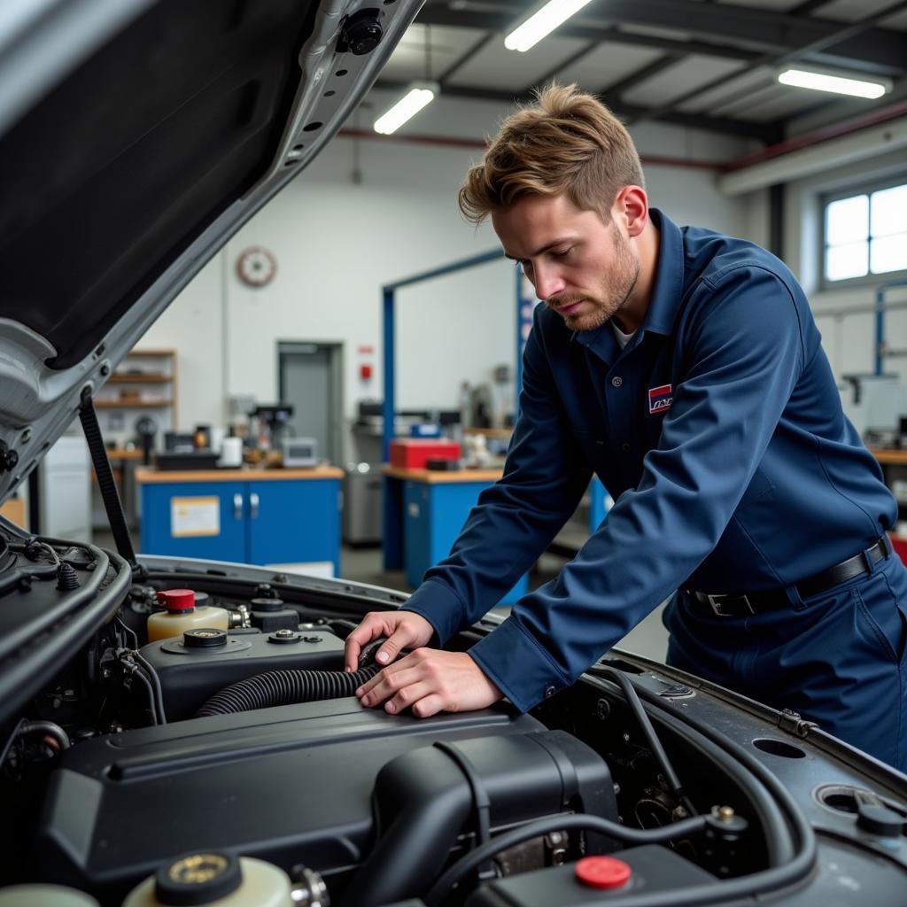 Mechanic inspecting a car engine