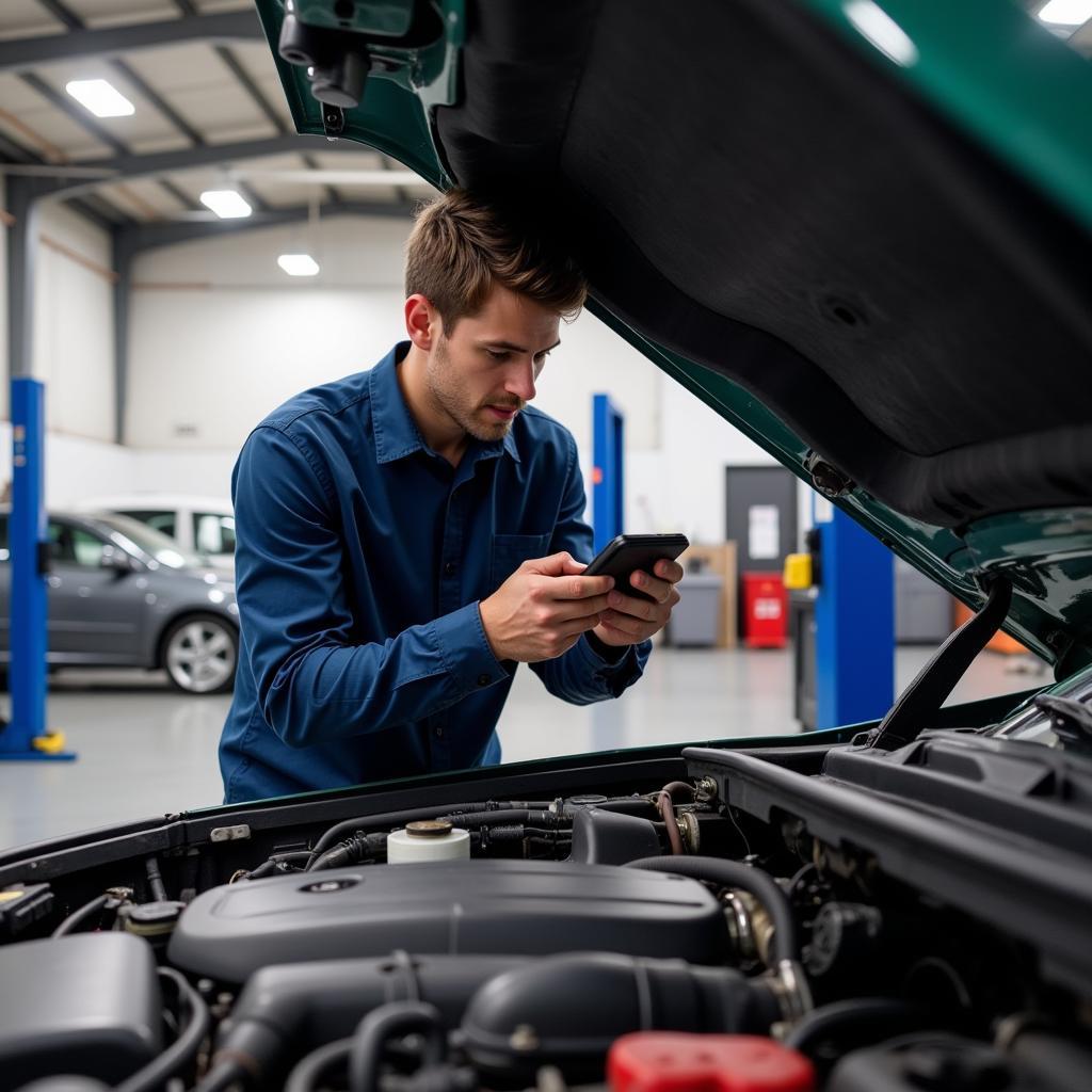 Mechanic Inspecting Car Engine