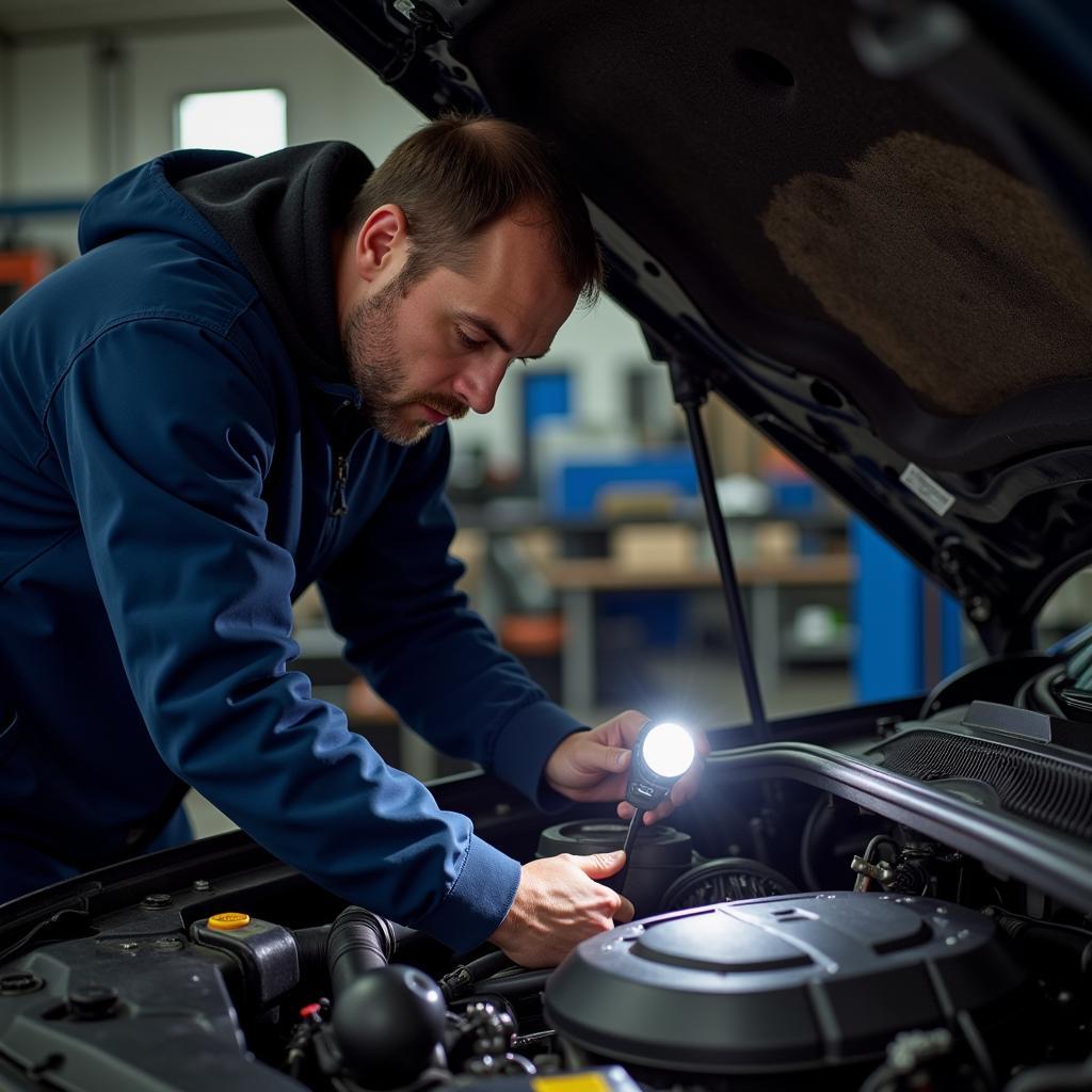 Mechanic Inspecting Car Engine