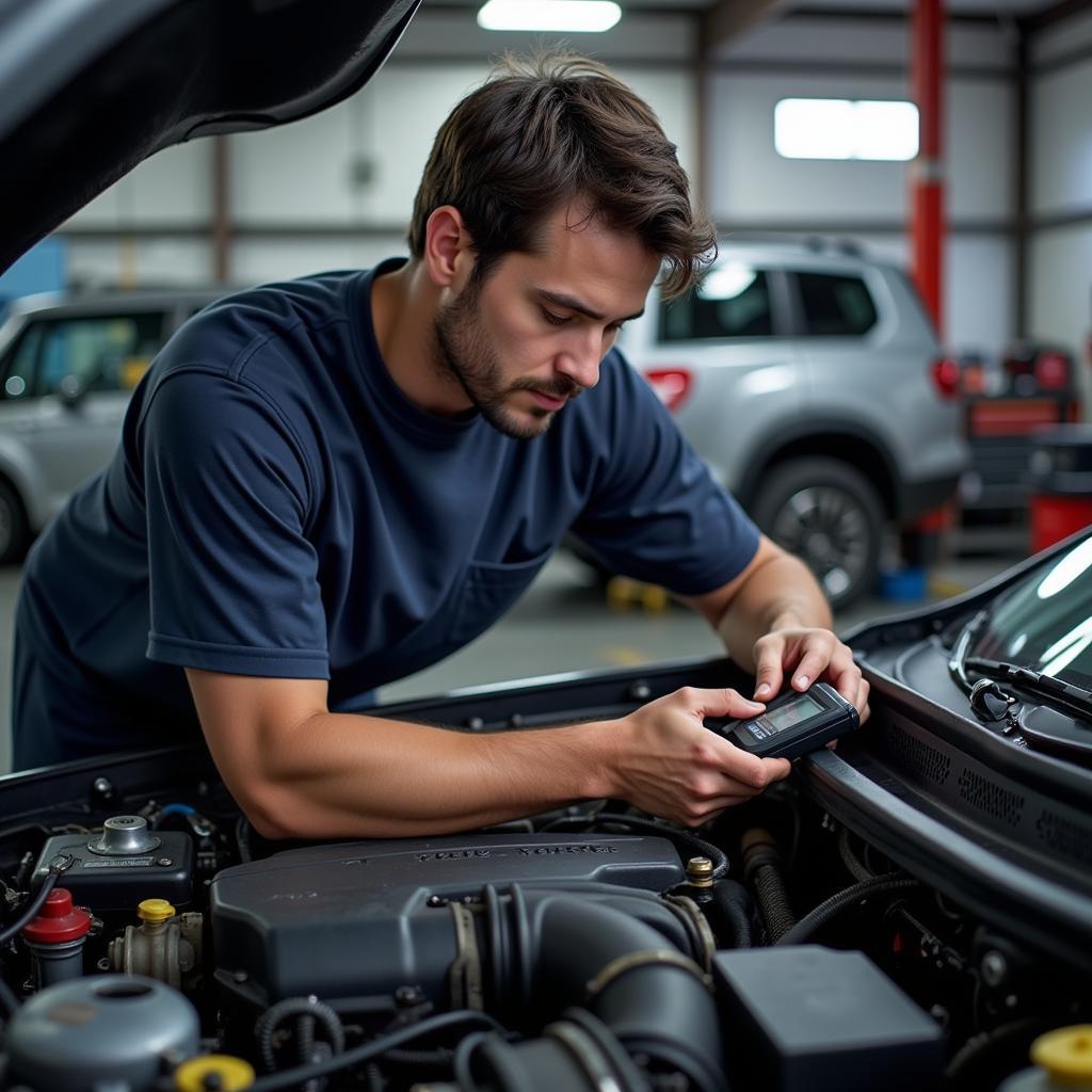 Mechanic Inspecting Car Engine