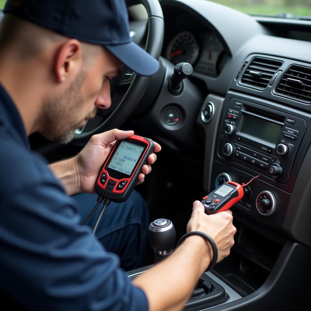 Mechanic Inspecting Car Heating System