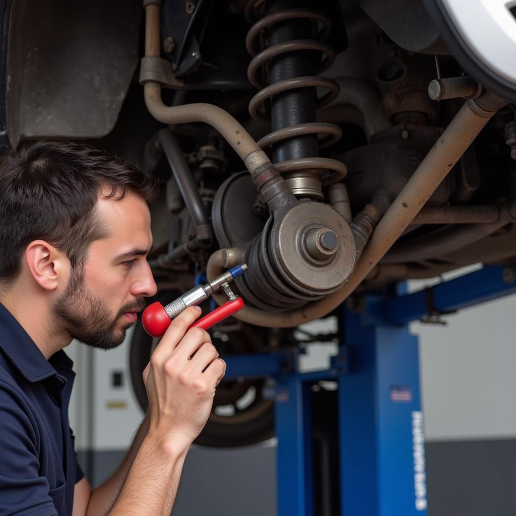 Mechanic Inspecting Car Suspension