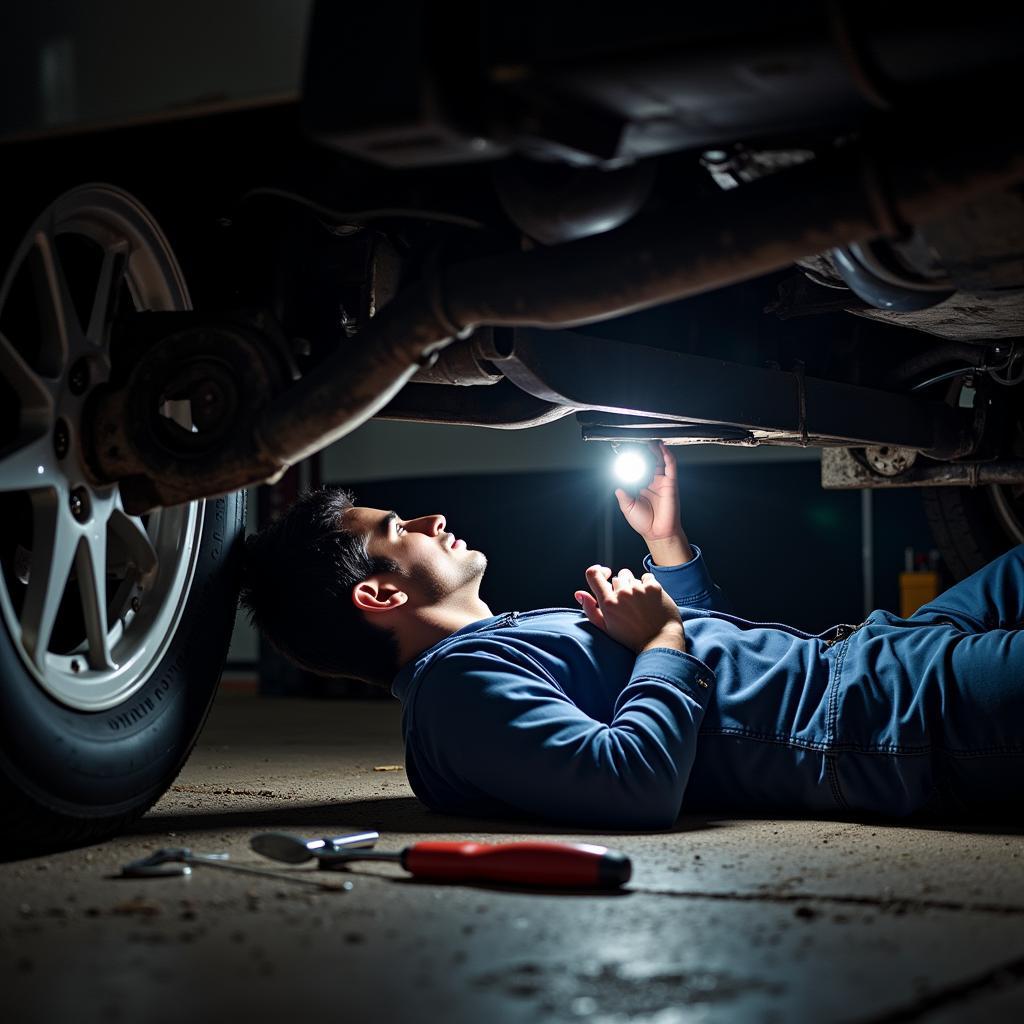 Mechanic Examining Car Undercarriage