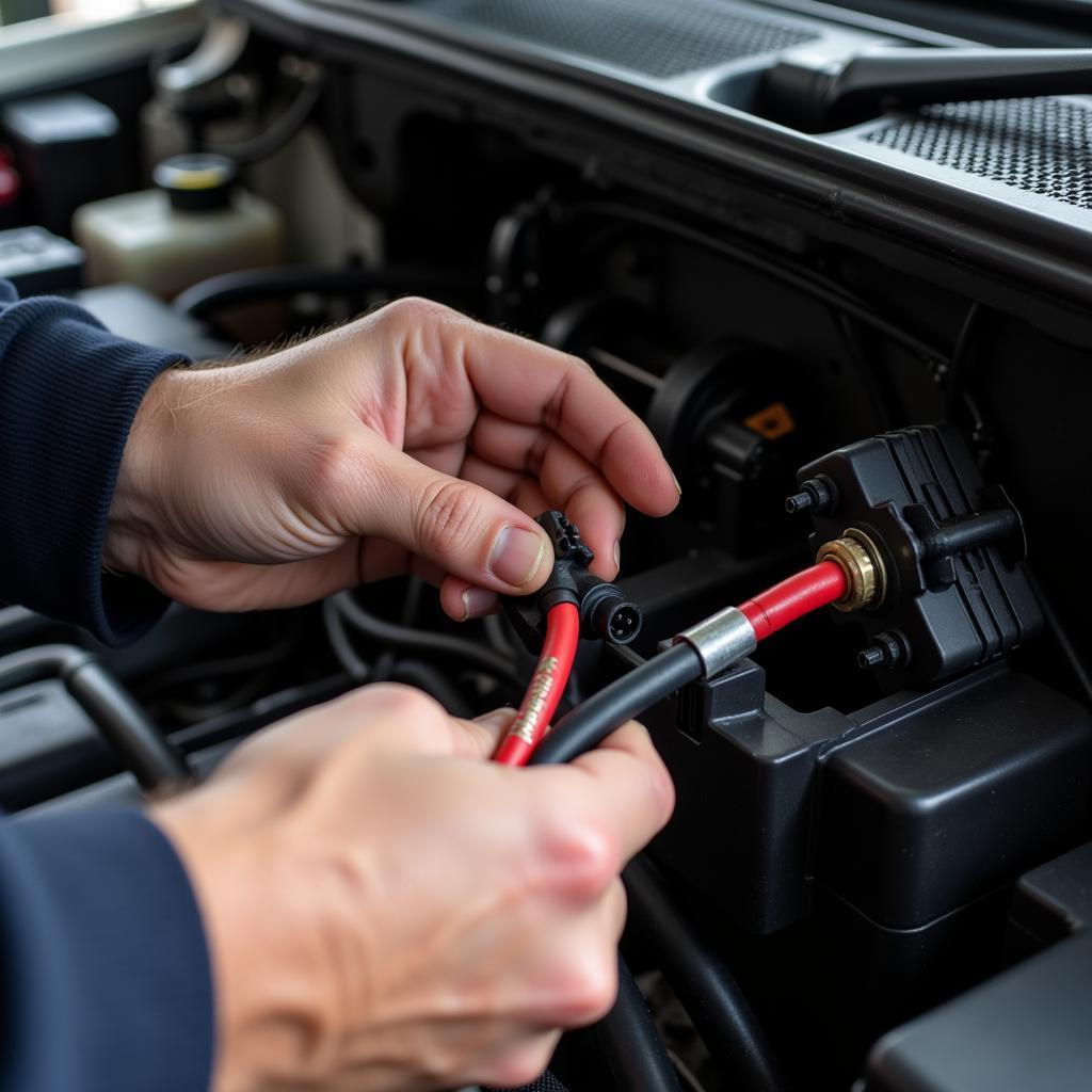 Mechanic Inspecting Car Wiring