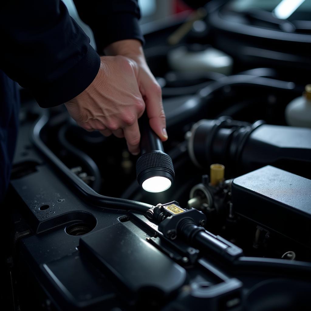 Mechanic inspecting a car engine