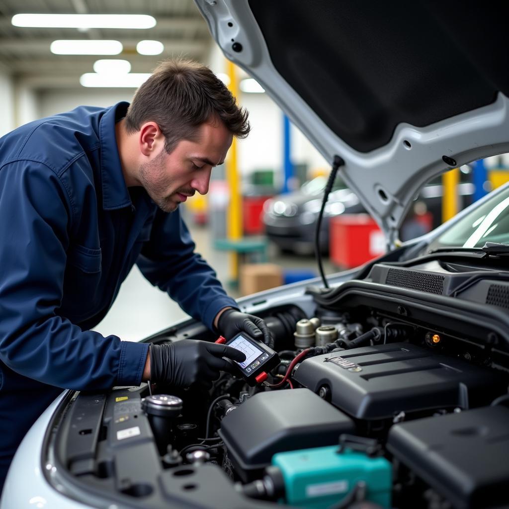 Mechanic Inspecting Car Engine